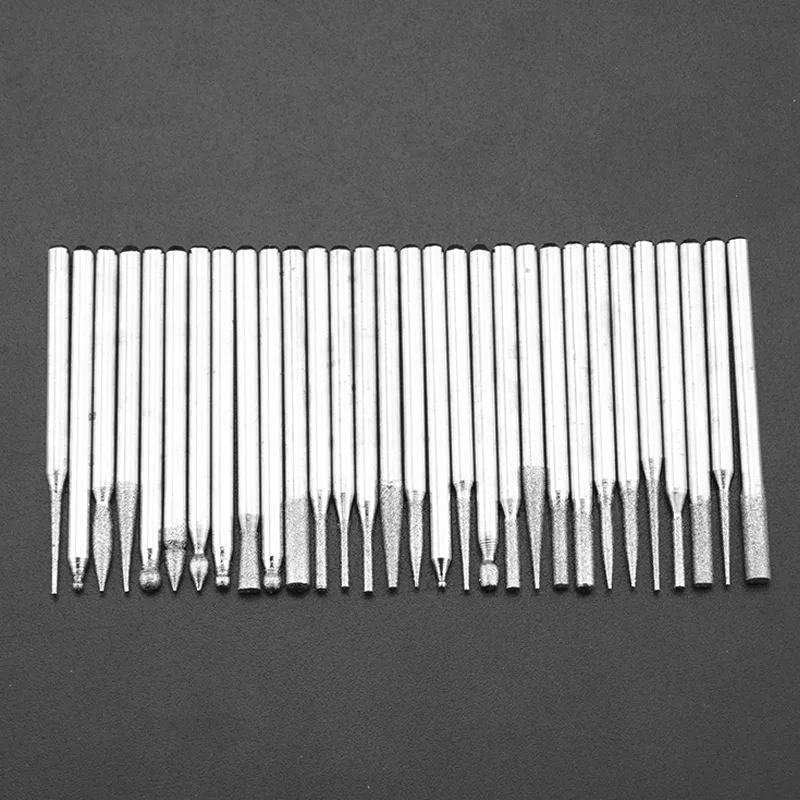 30PCS 3.0mm Mini Drill Bits Diamond Burs Grinding Wheel Abrasive Shank Wood Stone Engraving for Dremel Power Tools Accessories