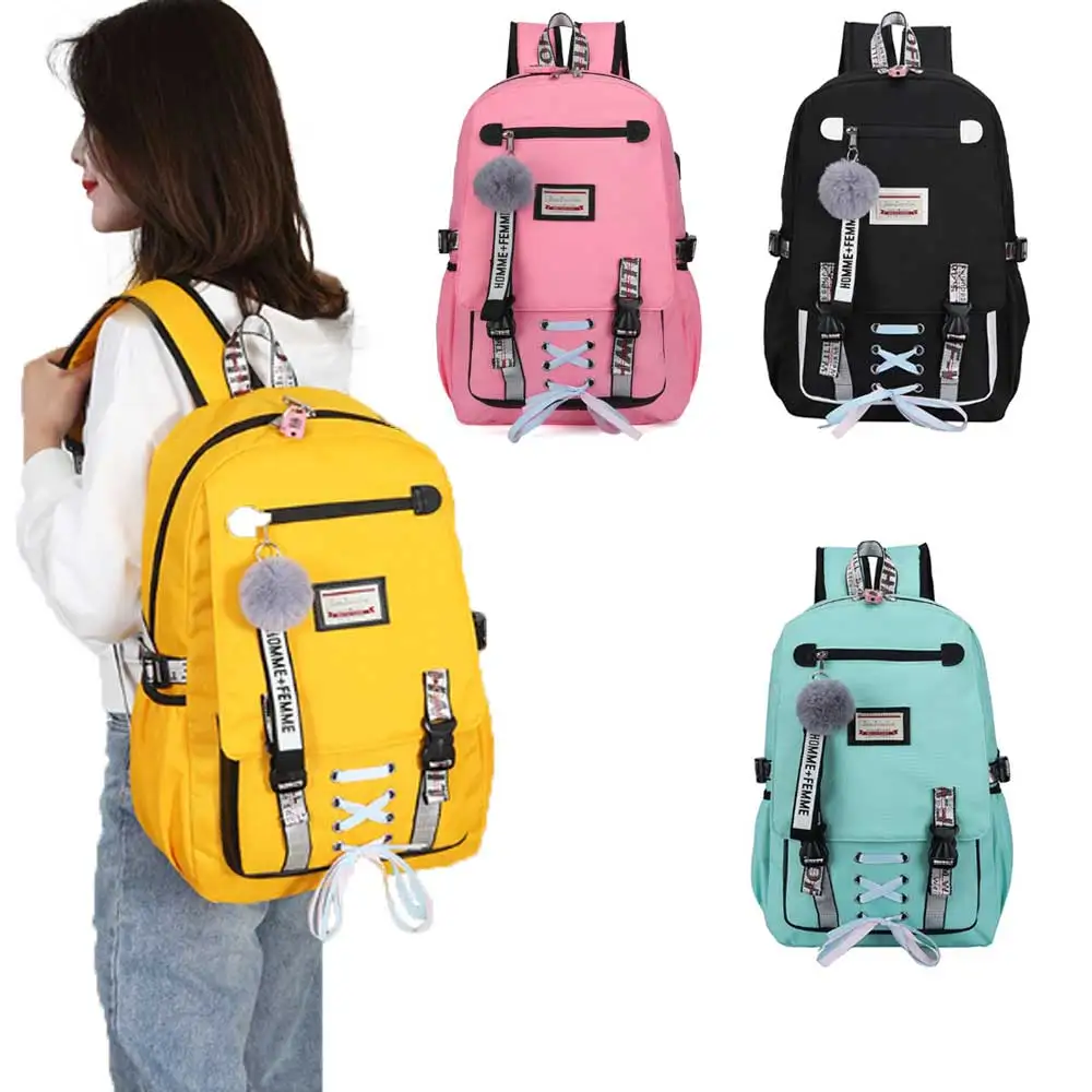 Skup Plecak płócienny kobiety torby szkolne USB ładowanie moda kobieta torba na książki Outdoor Sport Travel wspinaczka plecak dla nastoletnich dziewcząt