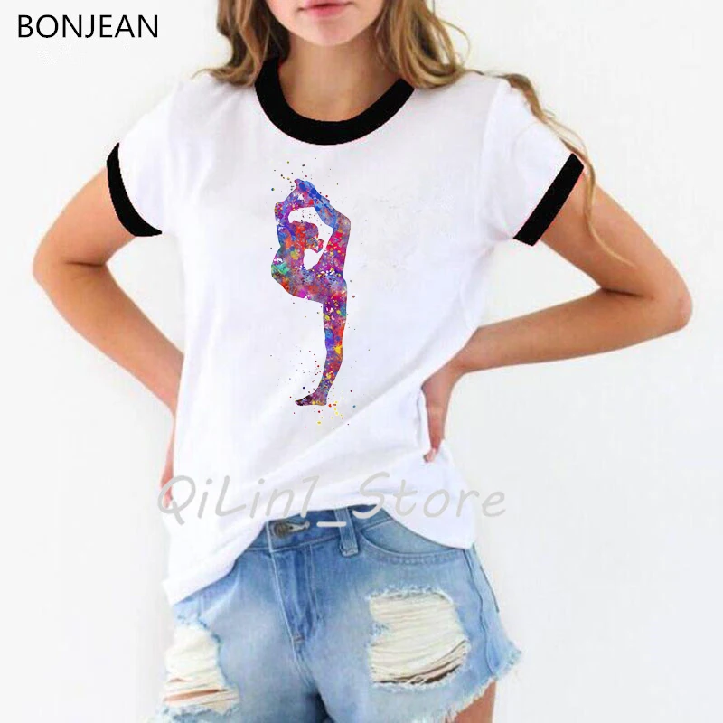 

watercolor gymnastics girl printed t shirt women funny vogue tshirt femme summer tops female t-shirt streetwear