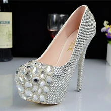 2016 New Luxury Fashion Handmade Crystal princess wedding shoes rhinestone dinner party bridal ultra high heel shoes