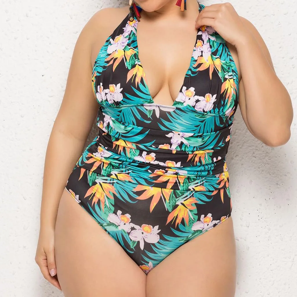 

Plus Size 5xl Swimwear Women Sexy Green Floral One Piece Swimsuit Women Summer 2019 Sexy Sport Bathing Swimming Suit For Women