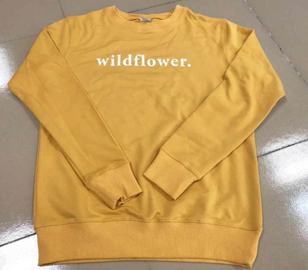 Achat Unisexe jaune vêtements sweat décontracté Hipster coton fleurs sauvages pull manches longues graphique Slogan haut à la mode populaire ras du cou