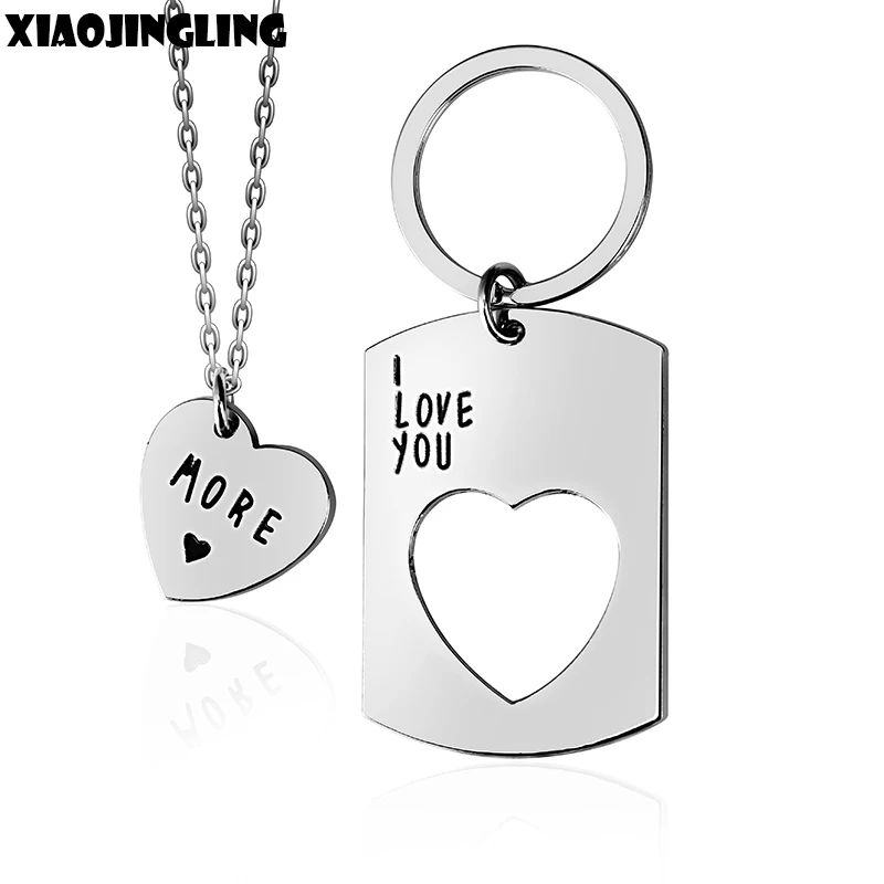 

XIAOJINGLING Heart Pendant Necklace Hollow Keychain Fashion Set Necklace 'I Love you,MORE' Lovers Gifts Couple Gifts Accessories