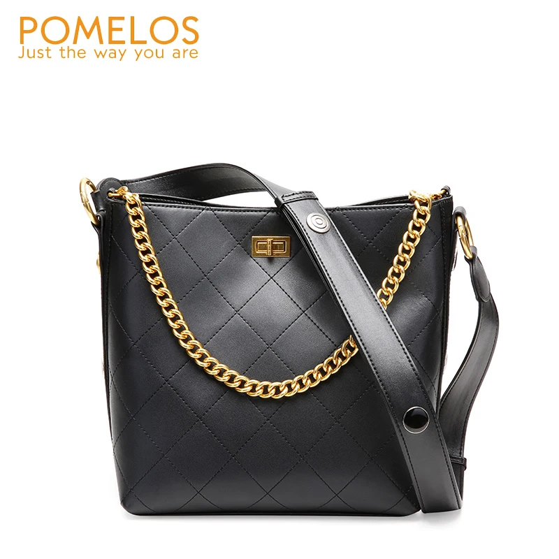 

POMELOS Genuine Leather Bags For Women 2019 New Arrival Women Handbags Chain Bucket Bag High Quality Crossbody Bags For Women