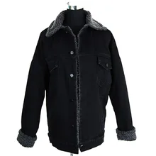 Высококачественная модная теплая джинсовая куртка для женщин Весна 2XL XL Весна длинный рукав овечья шерсть подкладка черные джинсовые куртки пальто