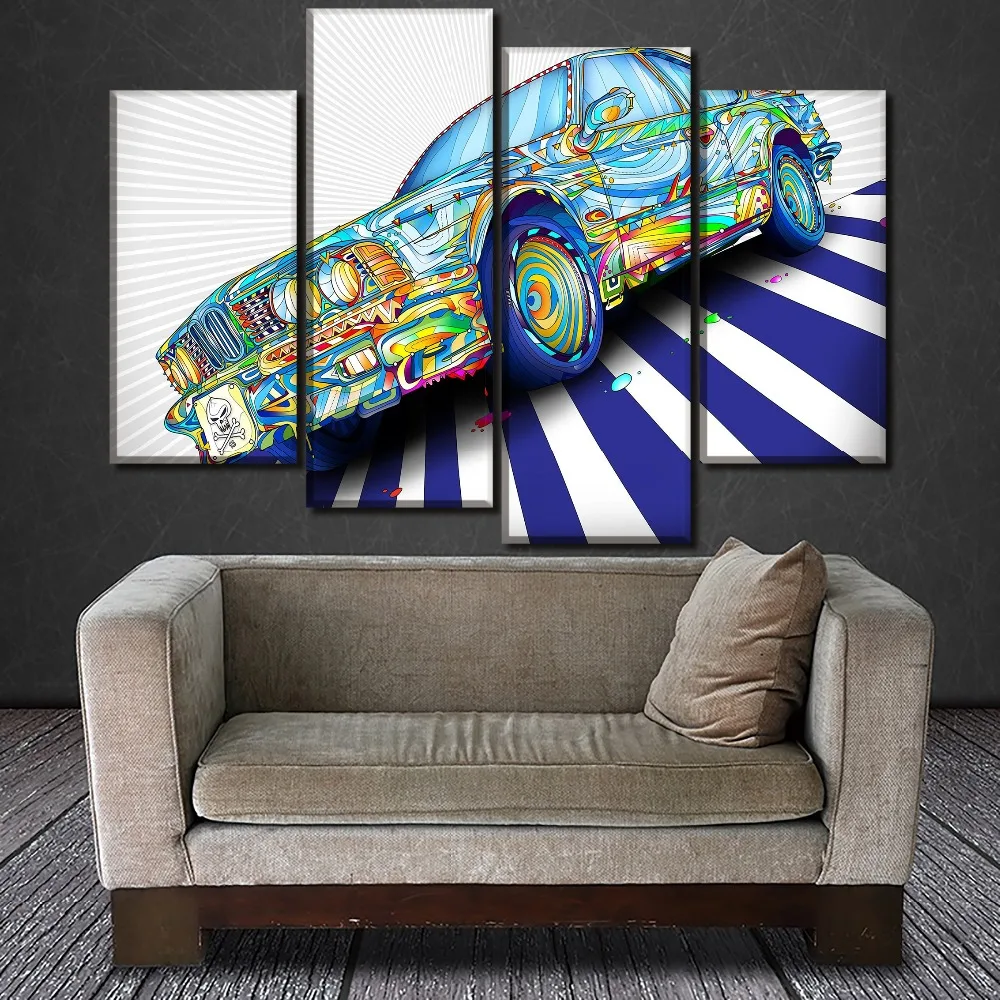 

Modern Canvas Wall Art Pictures HD Prints 4 Piece/1Pcs Abstract Colorful Car Artistic Painting Home Decor Posters Framework