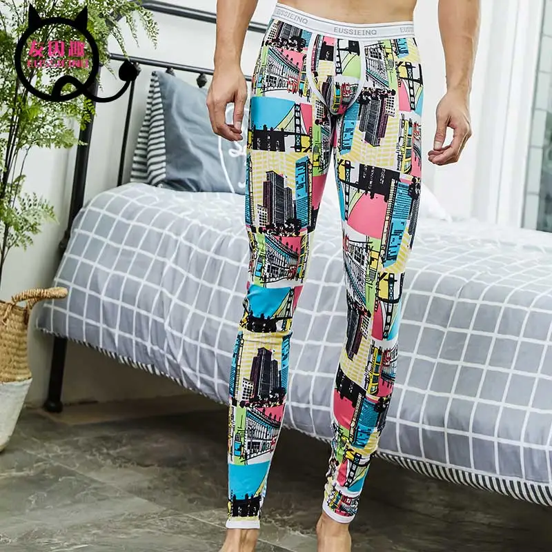 2018 Men's Fashion Printed Cotton Long Johns Pants Warm Trousers Underpants Man Tight Trousers of winter Legging Young Man