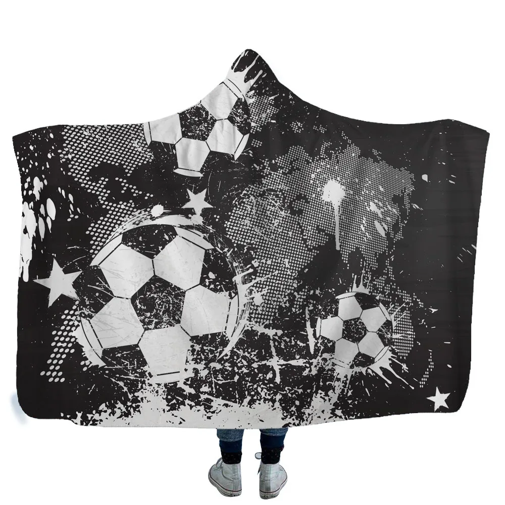 

Cilected Football Hooded Blanket Child Adult Double Thick Napping Shawl Cloak Baseball Wearable Sherpa Blanket Home Decor