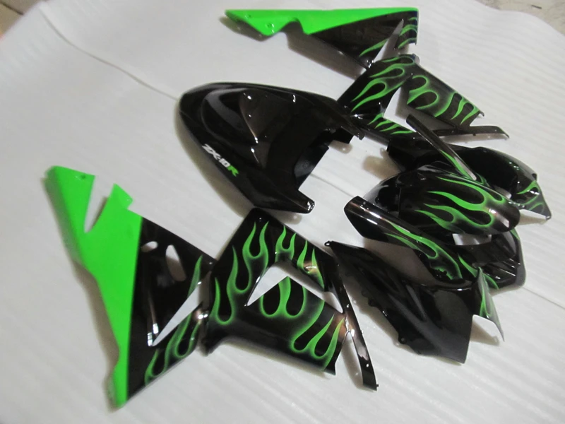 ABS 100% подходит для Kawasaki ZX10R 2004 2005 комплект обтекателей ниндзя ZX 10R 04 05 из черного пластика с зеленым пламенем