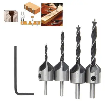 

4pc HSS Countersink Power Tool Drill Bits Set 5 flutes Woodworking Chamfer Industrial Countersinks Bit Reamer Counter Sink Wood
