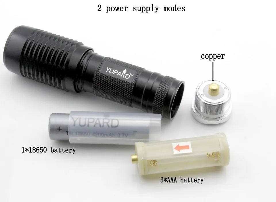 YUPARD супер яркий XM-L2 светодиодный Плавная затемнения зум фонарик T6 светодиодный фонарик для 1x18650 или 3xaaa перезаряжаемый аккумулятор