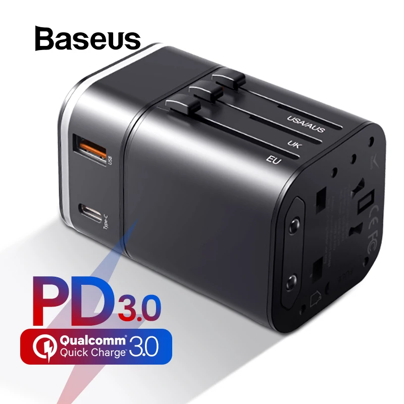

Baseus 18W Dual USB Charger Travel Adapter QC3.0+PD3.0 Mobile Phone Charger 2-in-1 Global Conversion Charger Worldwide Adapter