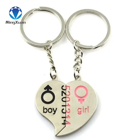 

MINGXUAN 1Pair Couple Keychain Key hearts 5201314 Loves Key Chain Souvenirs Valentine's Day gift C414
