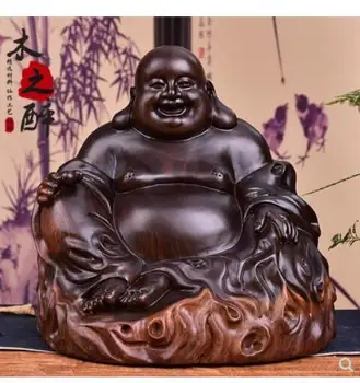

ebony Wood of drunk black sandalwood Carved maitreya furnishings solid wood car maitreya ingots sit laughing Buddha carving home
