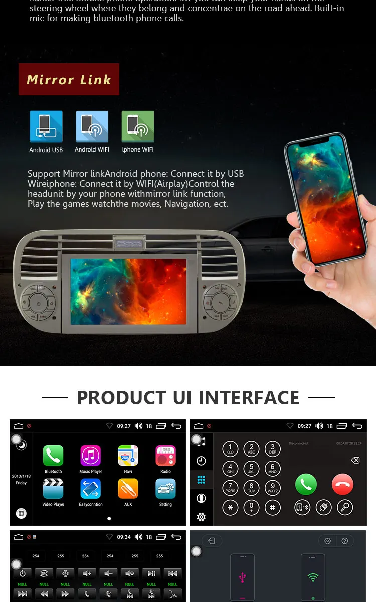Clearance TOPBSNA Android 8.0 Car DVD Player For Fiat 500 Abarth 2007 2008 2009-2015 GPS 1 Din Car Radio Multimedia WIFI Stereo Headunit 6