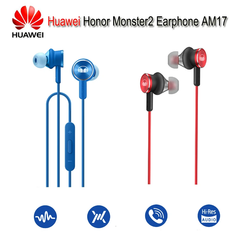100% Оригинальный Huawei Honor Monster Earphone2 AM17 Histen чистый звук вязаный провод HD голос