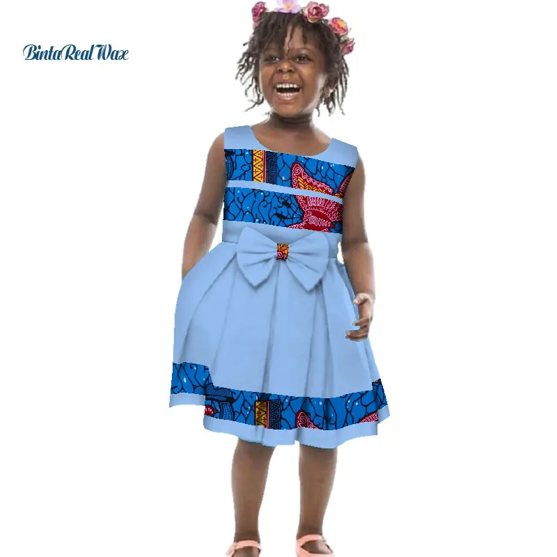Милый комплект для девочек с галстуком-бабочкой; платья трапециевидной формы в африканском стиле фут Африканский принт платья "Анкара" для детей в африканском стиле Стиль Костюмы WYT261