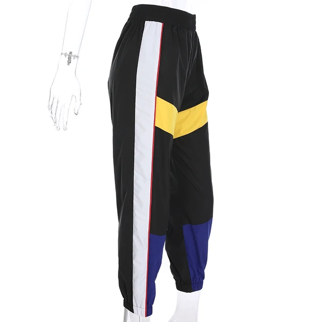 Weekeep kobiety Wysoka talia patchwork spodnie czarny ołówek spodnie Streetwear Cargo Spodnie luźne spodnie Jogger kobiety 2019 Spodnie dresowe -