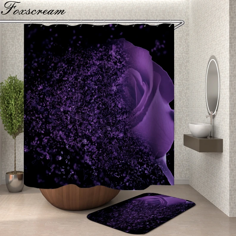 Floral shower curtain fabric 3d bathroom shower curtains bathroom curtain hooks waterproof water repellent bathroom or mat