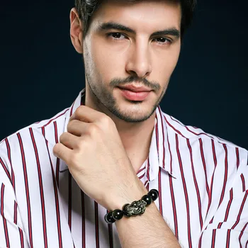 

Natural Golden Obsidian Round Beads Bracelet Drop Shipping Lucky Amulet Brave Troops homme Bracelet For Women Men Gift 14MM