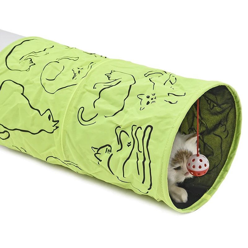 

Hot Drop Shipping Pet Cat Tunnels Catnip Printed Green Lovely Crinkly Kitten Tunnel Toys With Ball Fun Toys Tunnel Bulk Cat Toys
