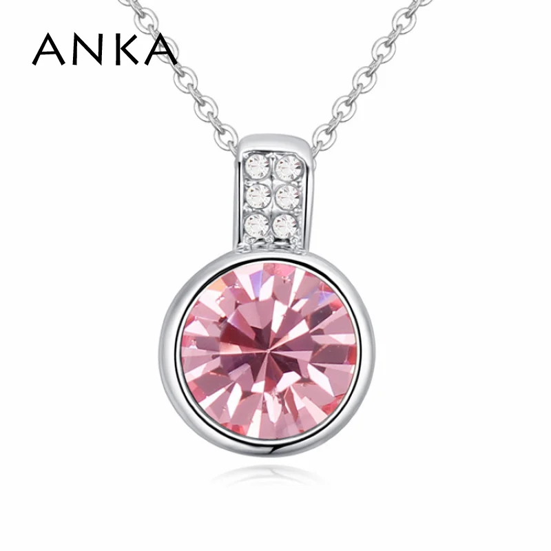 

ANKA silver color round austrian crystal pendant necklace with vintage charm lady jewelry collares jewellery for women 122864