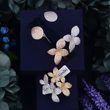 GODKI Gemoetric Flor Grande de Lujo Delicado de Lujo Cubic Zirconia Party Boda Arabia Árabe Dubai Anillo Bangle Set