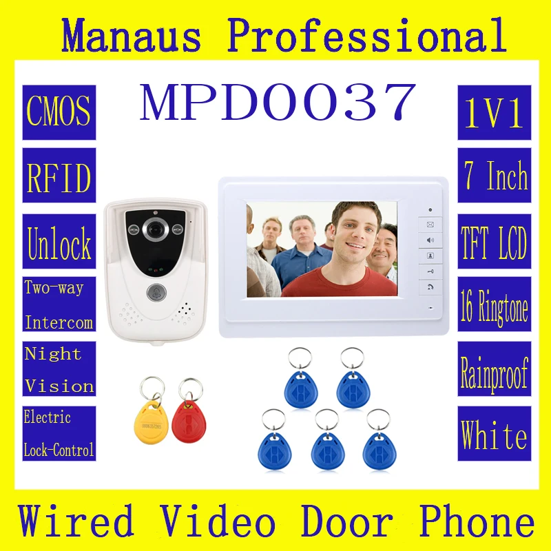 

High Quality 7 Inch Video Door Phone Doorbell Intercom Kit 1-camera 2-monitor Night Vision D37C