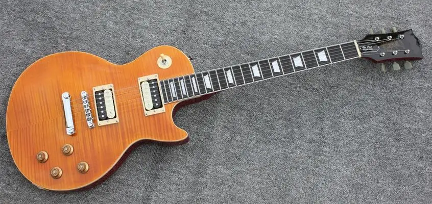 Trans orange LPstyle single cutaway solid body electric guitar Tuneomaticstoptail bridge Free shipping direct from factory