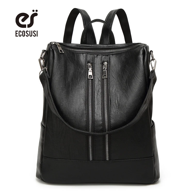 ECOSUSI New Fashion Women PU Leather Backpack Casual School Bag Teenager Travel Back Pack Mochila Escolar