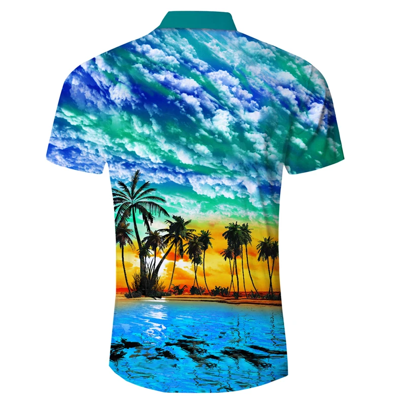  2020 New Men's Short Sleeve Hawaiian Shirt Summer Style Plam Tree Men Casual Beach Hawaii Shirts Fi