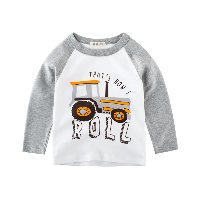 Kids Boys T Shirt Car And Dinosaur Print Long Sleeve Baby Girls T-Shirts Cotton Children's T-Shirt O-Neck Tee Tops Boy Clothes - Цвет: 3730-gray