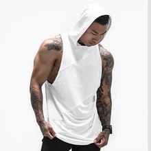 Мужская майка без рукавов с шапкой, модный хип-хоп Забавный уличная мужская жилетка для бодибилдинга, одноцветные повседневные топы, Swag майка с окаймлением