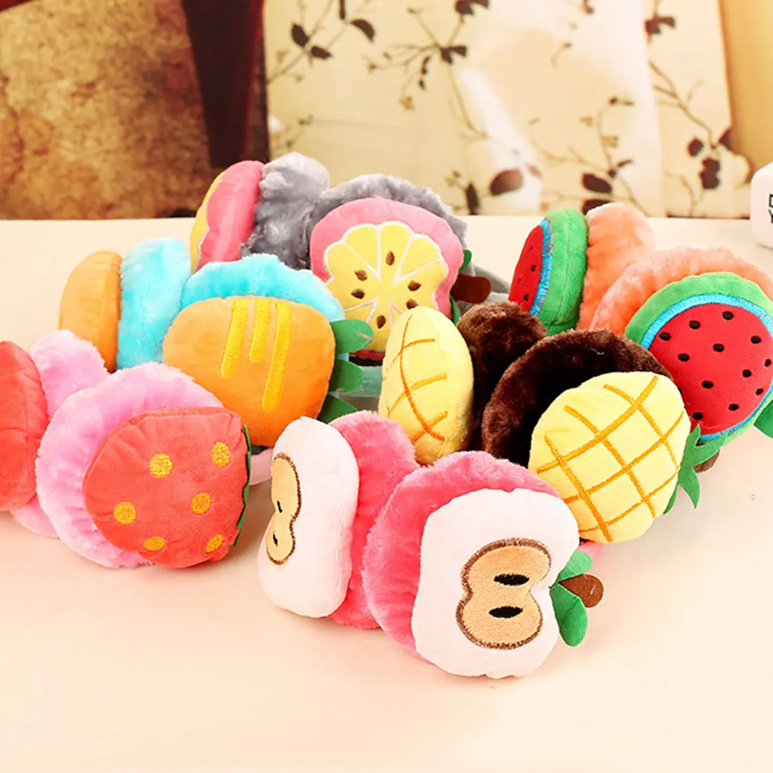 

Charming Winter Warm Lovely Cartoon Plush Children Earmuffs Ear Fruit Series Watermelon Strawberry Thick Boys Girls Ear Muffs