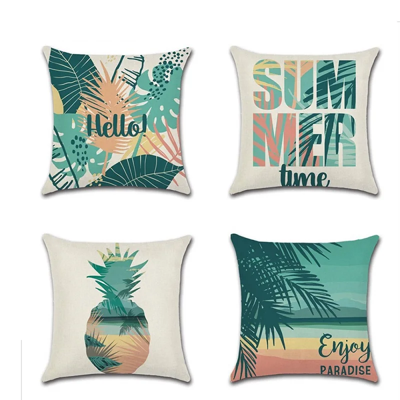 

Hawaii Linen Summer Tropical Plant Green Leaf Rainforest Pillow Case Sofa Cushion Cover Home Decorative Pillow Covers Cojines