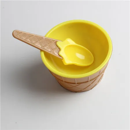 1PC kids ice cream bowls ice cream cup Couples bowl gifts Dessert container holder with spoon Best children gift supply on sale - Цвет: Yellow