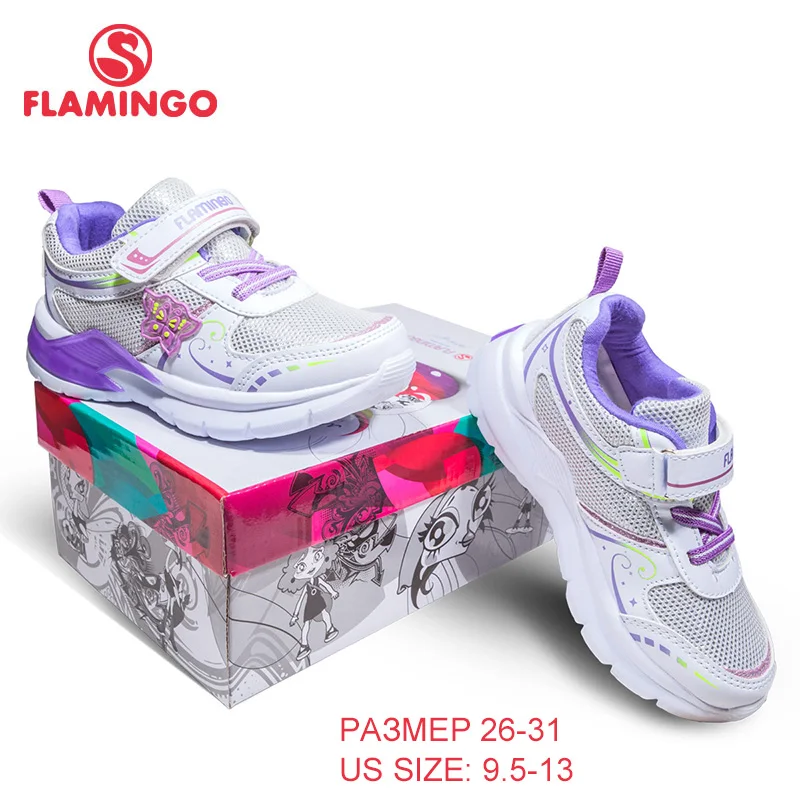 Фламинго Новое поступление воздухопроницаемая комфортная обувь весна и осень Hook& Loop кроссовки для девочек с светодиодный 81k-bk-0586