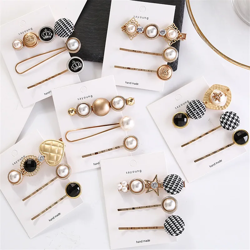

LUBOV 3 Pcs/Set Pearl Star Heart Design Gold Color Metal Hair Pins Velvet Ball Hair Clips Elegant Women Hair Accessories 2019