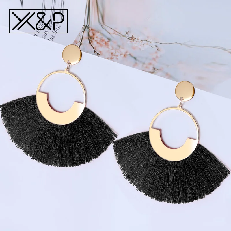 X&P Bohemian Big Tassel Drop Earrings For Women Lady Female Fringe Handmade Dangle Statement Fashion Woman Earring 2018 Jewelry