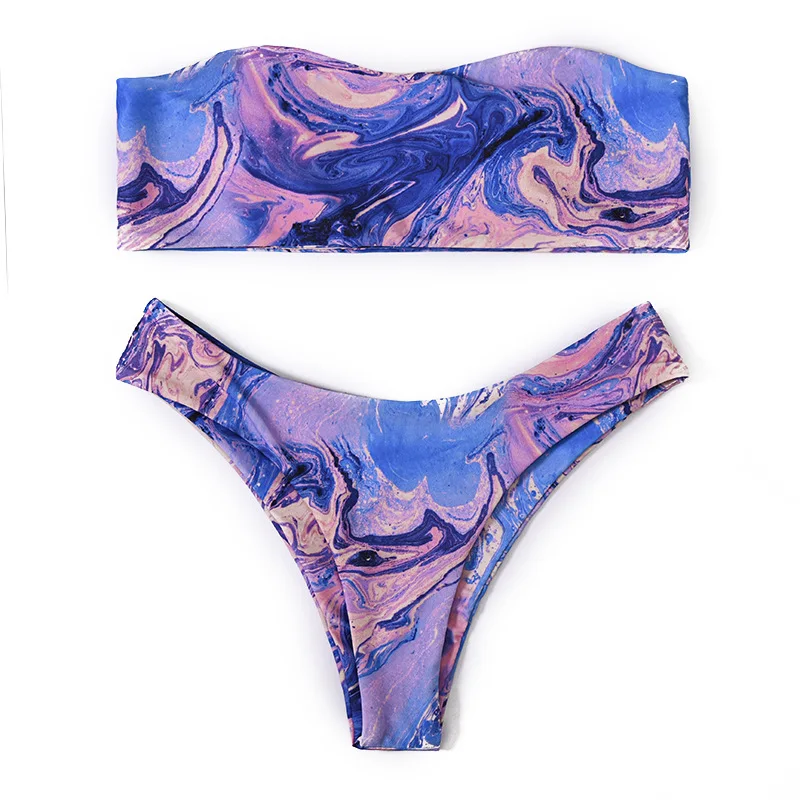 

Ocean Brazilian Bikini 2019 Strapless Bandeau High Cut Swimwear Women Sexy Bathers Push Up Bathing Suit Thong Swinsuit