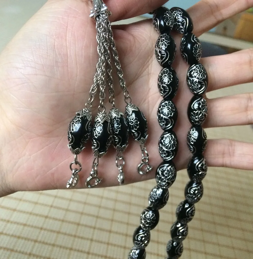 Мусульманский подарок 33 tasbih misbaha tasbeeh masbaha tesbih Молитвенные Четки из бусин ислам подарки subha sibha Луна и звезда ювелирные изделия