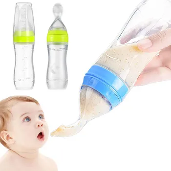 90/120ml Infant Baby Soft Silicone Food Supplement Toddler Rice Cereal Feeding Bottles Spoon Milk Food Storage Cup 1