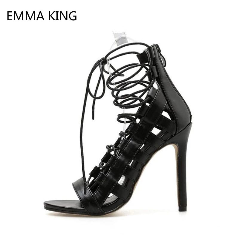 

New Lace Up Ladies Shoes Hollow Roman Sandals Women Gladiator Strappy High Heels Black Nude Sexy Heels Shoes Sapato Feminino
