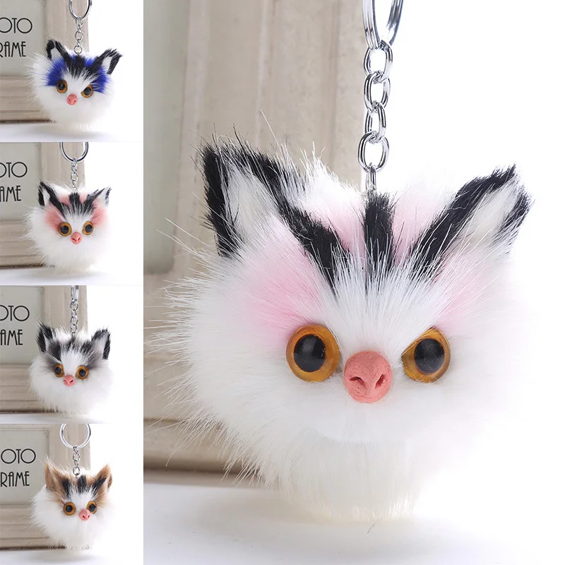 LNRRABC charm unique car keychain fluffy cat key chain snow fur key