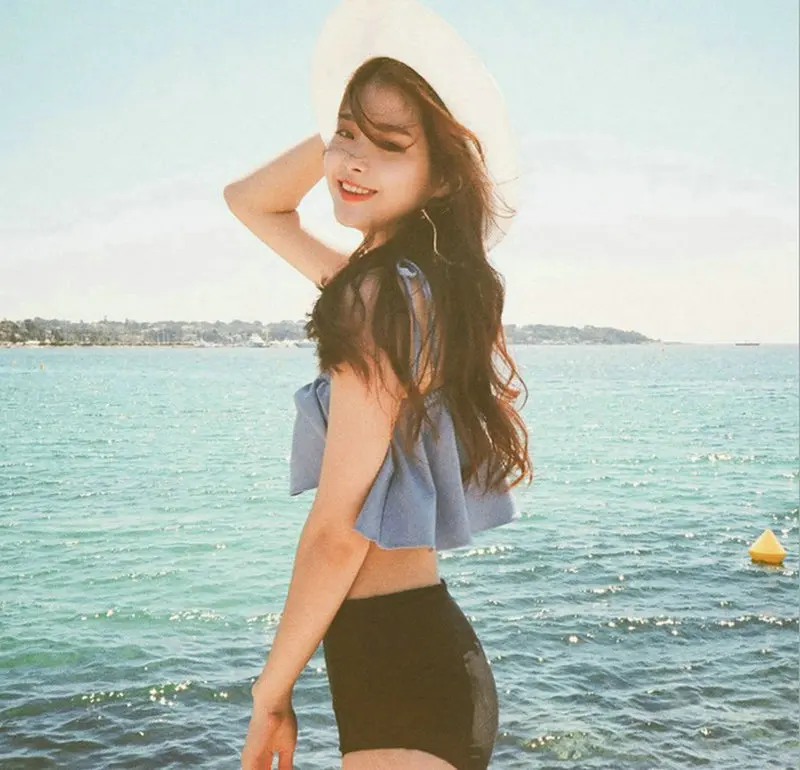 

Bikini 2017 New Korean Ruffle Swimwear Women Bikini Set Bathing Suit Top high Waist Swimsuit Push Up pure fresh Tankini bikinis