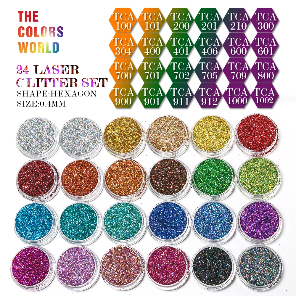 24 láser holográfica colores hexágono forma brillo para uñas brillo arte decoraciones maquillaje facepaint esmalte de uñas DIY Accesorios
