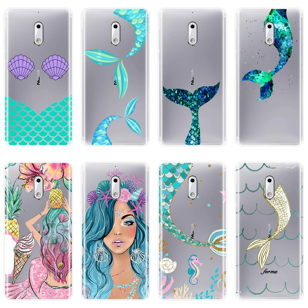 ТПУ задняя крышка для Nokia 7 Plus X6 Mermaids Girl Fish Pineapple Flower Wave силиконовый мягкий чехол