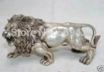 

Chinese Tibet silver white exquisite bronze lion statue