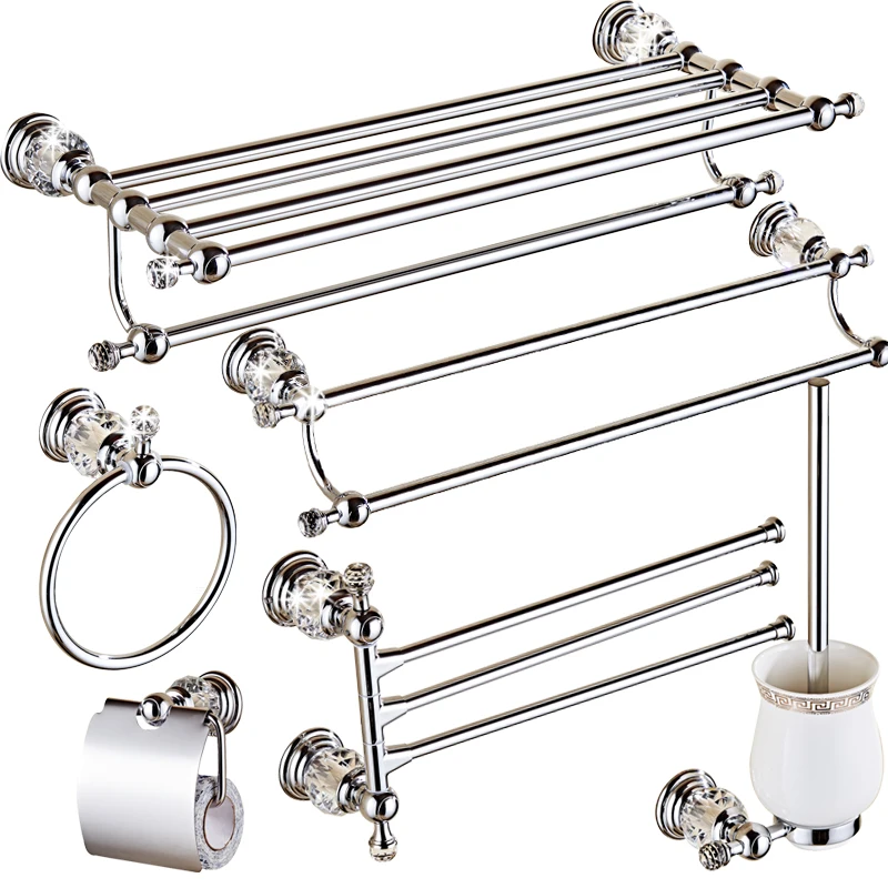Antique European Towel Rack Set Brass Chrome Silver Bathroom Hardware