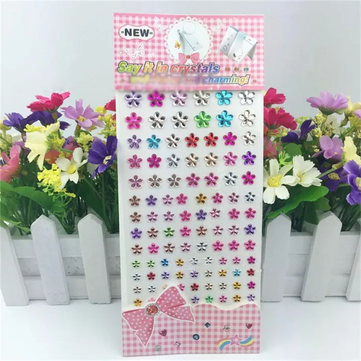 6 DIY Jewelry Rhinestone Decor Decal Car Styling Accessories Mobile Sticker Acrylic Flower Flat Nail Sticker Jewelry Findings